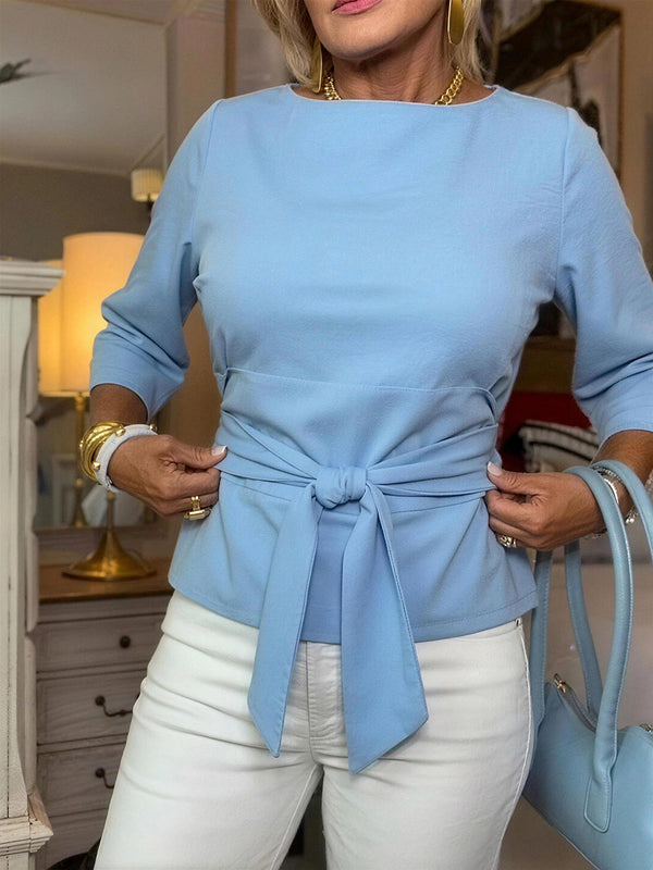 Minimalist Tie Front Mid Sleeve Top