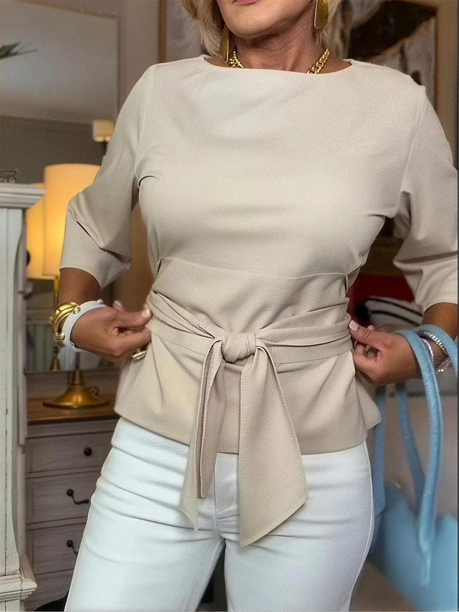 Minimalist Tie Front Mid Sleeve Top