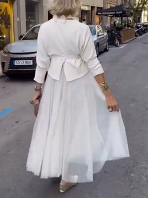 Minimalist Crew Neck Top & Mesh Maxi Dress Set