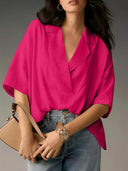 Minimalist Solid Color Short Sleeve Collared Top