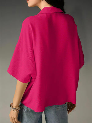Minimalist Solid Color Short Sleeve Collared Top