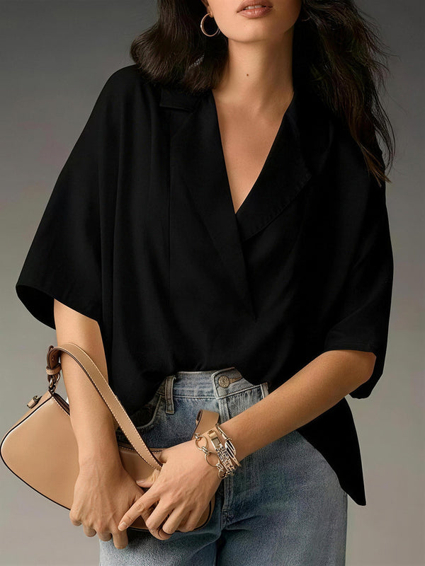 Minimalist Solid Color Short Sleeve Collared Top