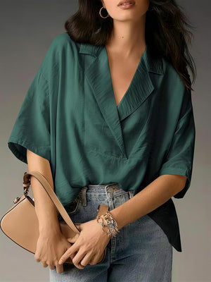 Minimalist Solid Color Short Sleeve Collared Top