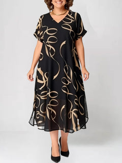 Minimalist V-Neck Black Chiffon Dress