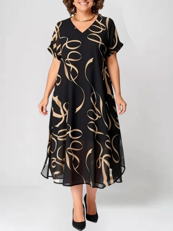 Minimalist V-Neck Black Chiffon Dress