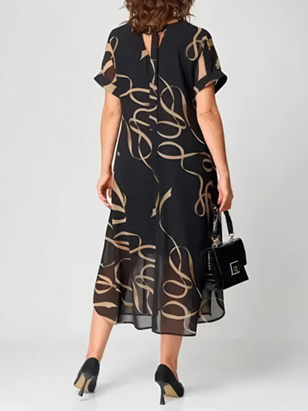 Minimalist V-Neck Black Chiffon Dress