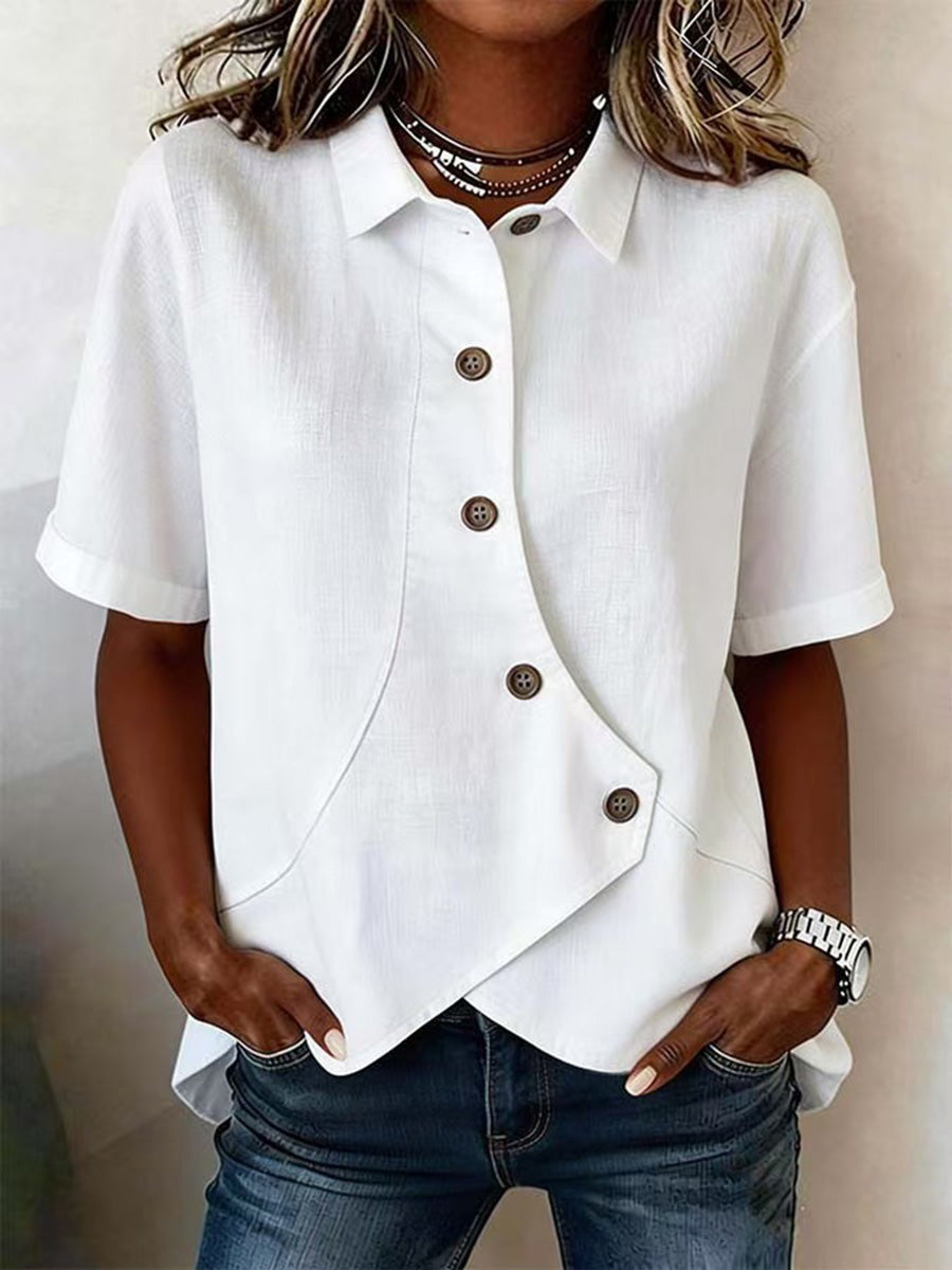 Modern Asymmetrical Short-Sleeve Blouse
