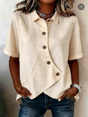 Modern Asymmetrical Short-Sleeve Blouse