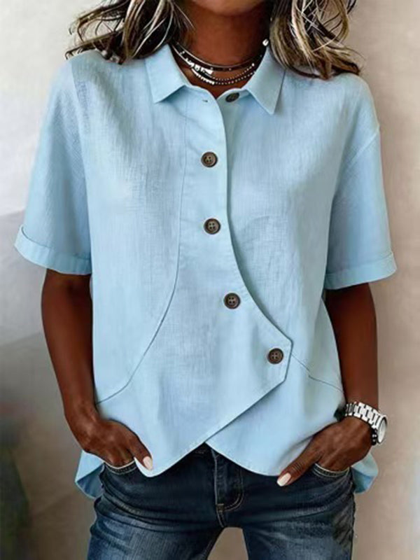 Modern Asymmetrical Short-Sleeve Blouse