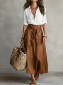 Modern Color Block Top & Skirt Set