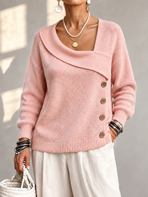 Modern Asymmetric Button Knit Sweater