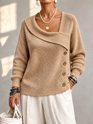 Modern Asymmetric Button Knit Sweater