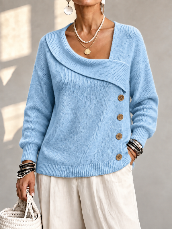 Modern Asymmetric Button Knit Sweater