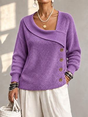 Modern Asymmetric Button Knit Sweater