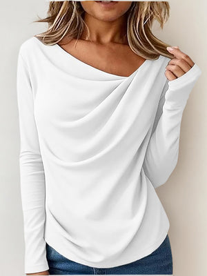 Modern Asymmetrical Neck Long-Sleeve Top