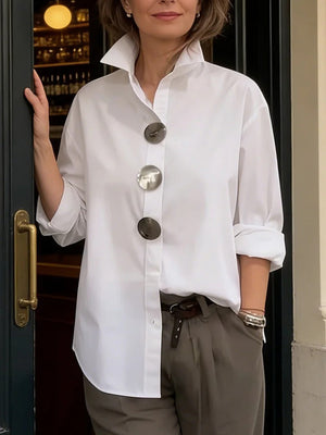 Modern Button Detail Long Sleeve Blouse