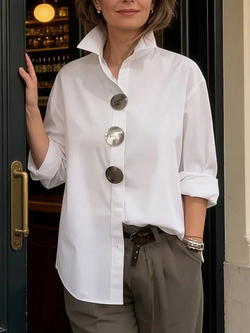 Modern Button Detail Long Sleeve Blouse