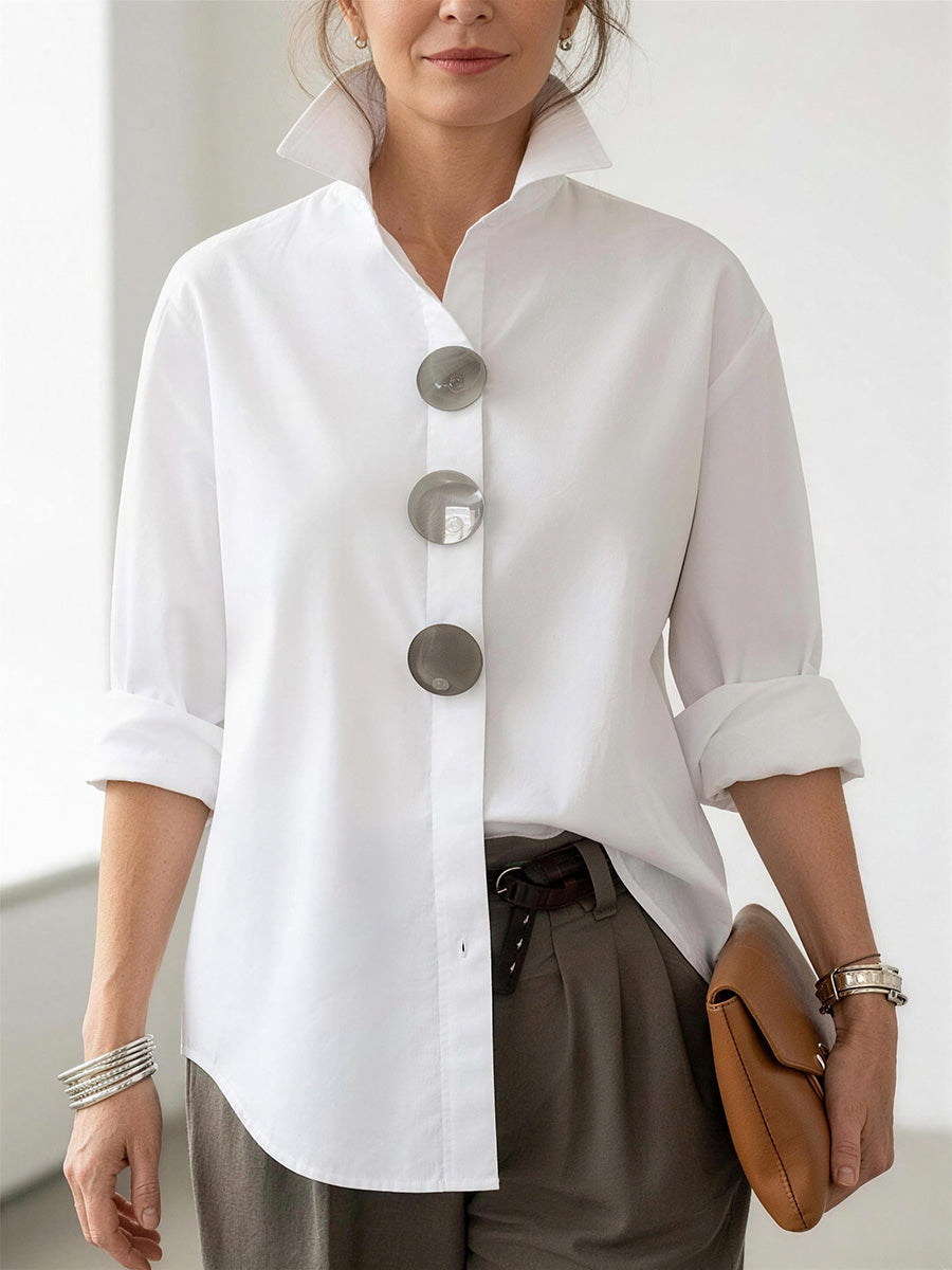 Modern Button Detail Long Sleeve Blouse