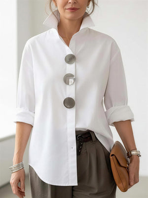 Modern Button Detail Long Sleeve Blouse