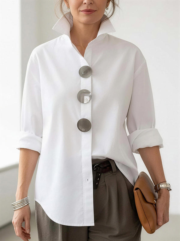 Modern Button Detail Long Sleeve Blouse
