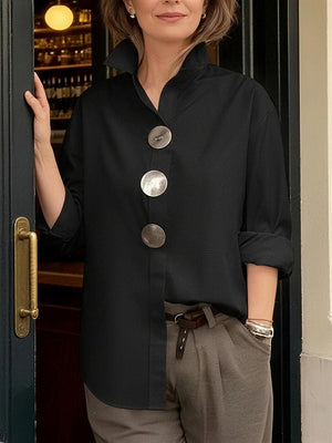 Modern Button Detail Long Sleeve Blouse