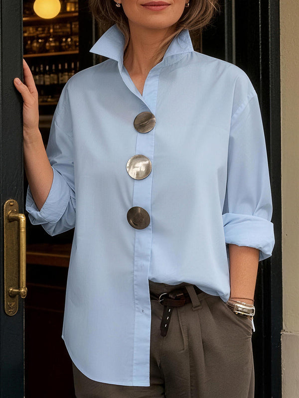 Modern Button Detail Long Sleeve Blouse