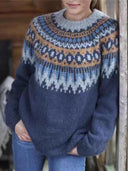 Modern Contrast Color-Block Long-Sleeve Knit Sweater