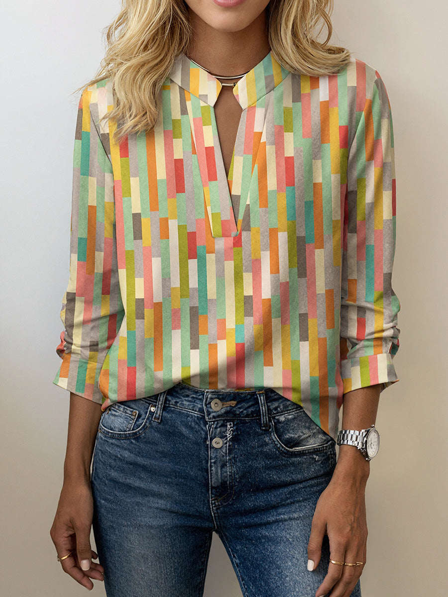 Modern Geometric V-Neck Printed Top