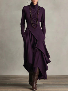 Modern High-Neck Asymmetric Silhouette Dress