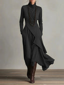 Modern High-Neck Asymmetric Silhouette Dress