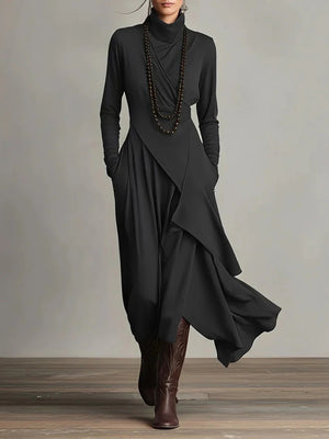 Modern High-Neck Asymmetric Silhouette Dress