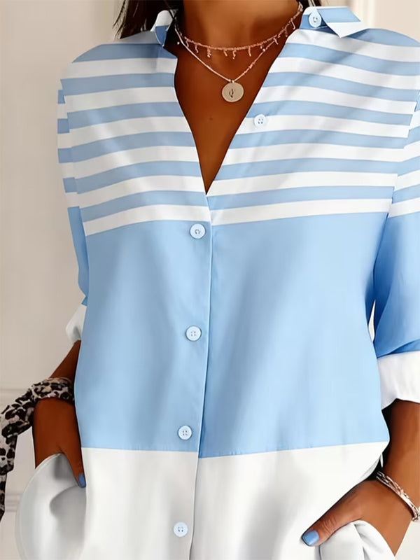 Modern Striped Color-Block Blouse