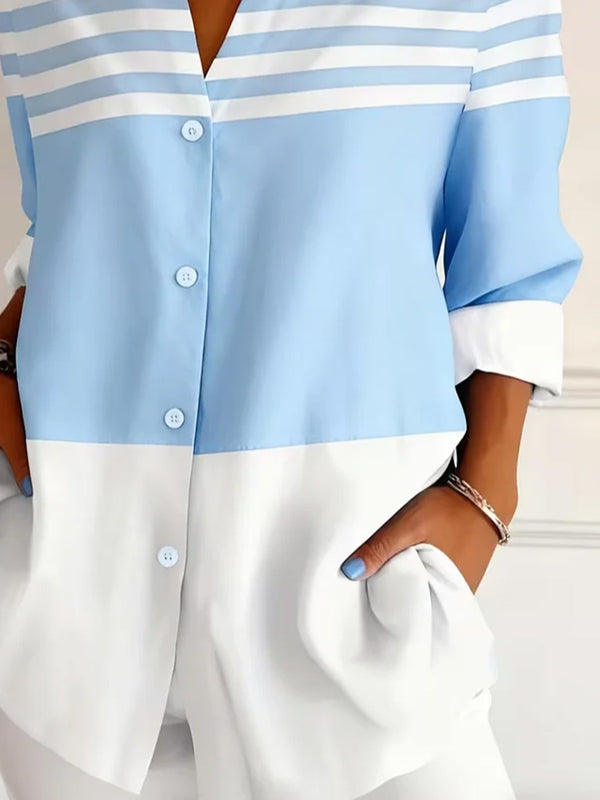 Modern Striped Color-Block Blouse