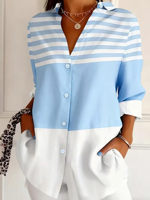 Modern Striped Color-Block Blouse