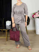 Modern Tie-Front Top Matching Pants Set