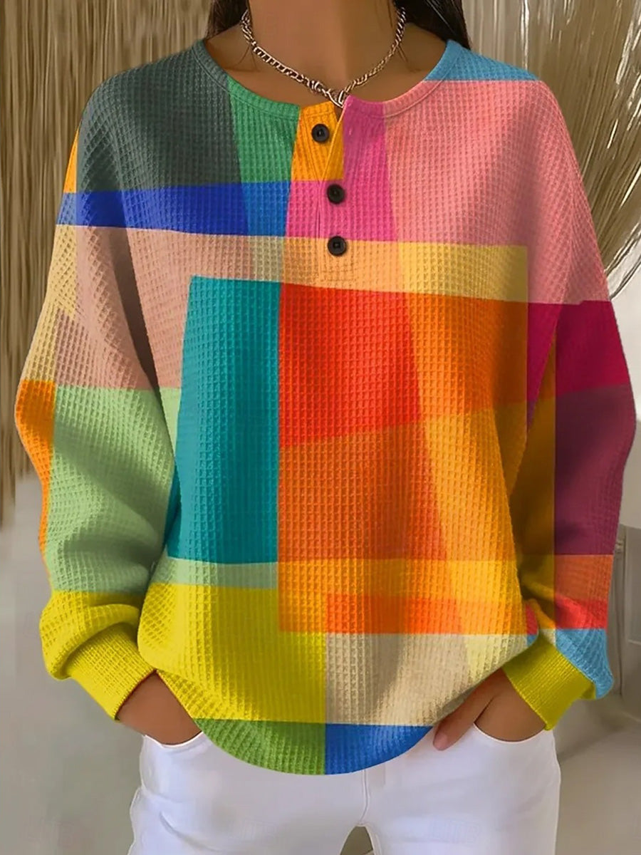 Modern Waffle Color-Block Print Top