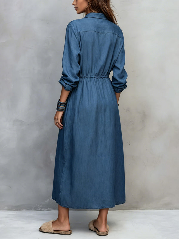 Casual Long Sleeve Drawstring Maxi Dress