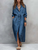 Casual Long Sleeve Drawstring Maxi Dress