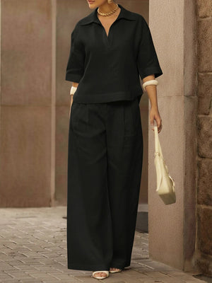 Solid Color 3/4 Sleeve Two-Piece Set