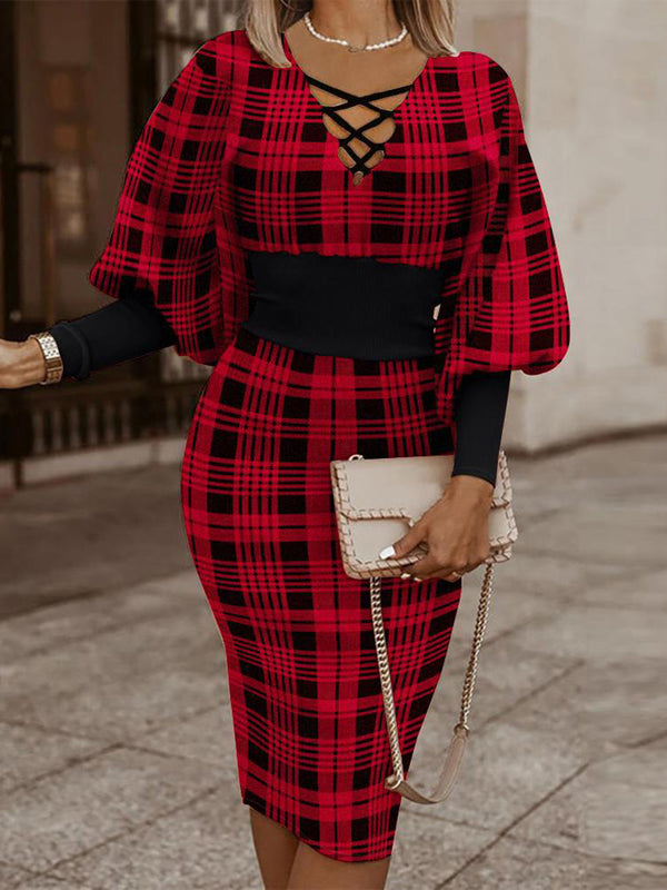 V-Neck Bodycon Midi Dress