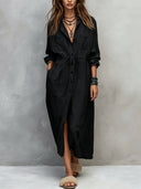 Casual Long Sleeve Drawstring Maxi Dress