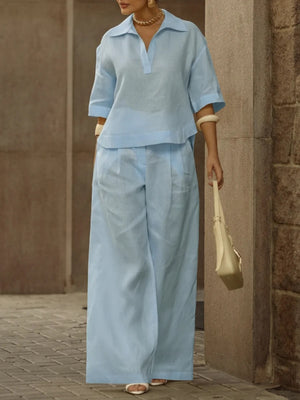 Solid Color 3/4 Sleeve Two-Piece Set