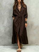 Casual Long Sleeve Drawstring Maxi Dress