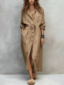 Casual Long Sleeve Drawstring Maxi Dress