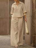 Solid Color 3/4 Sleeve Two-Piece Set