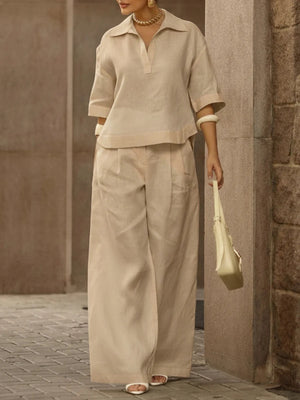 Solid Color 3/4 Sleeve Two-Piece Set