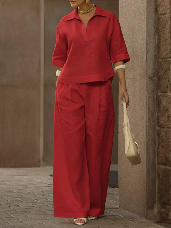 Solid Color 3/4 Sleeve Two-Piece Set