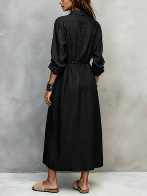 Casual Long Sleeve Drawstring Maxi Dress