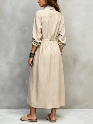 Casual Long Sleeve Drawstring Maxi Dress