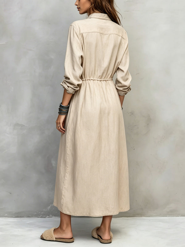 Casual Long Sleeve Drawstring Maxi Dress